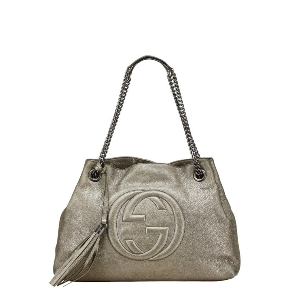 Gucci Soho Interlocking GG Chain Shoulder Bag Gold Leather